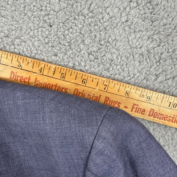 H&M Linen Blazer Sport Coat Mens 44R Blue Elbow Patches 2 Button Slim Fit Formal - Picture 10 of 12